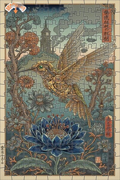 Teona Ahşap Steam Vector Hummingbird Art Double Layer Framed Wooden Puzzle 15...