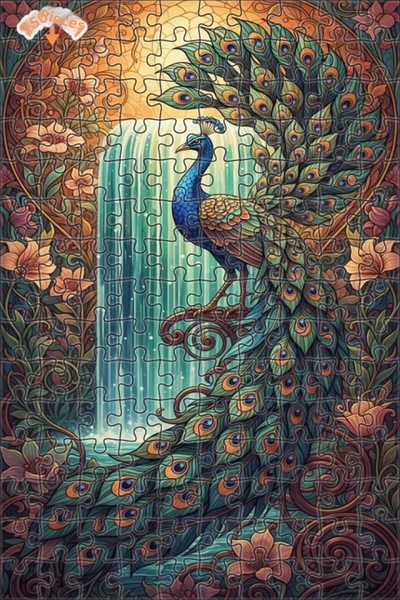 Teona Ahşap Majestic Peacock Waterfall Art Double Layer Framed Wooden Puzzle ...