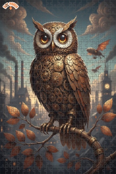 Teona Ahşap Steam Mechanical Owl Art Double Layer Framed Wooden Puzzle 500 Pi...