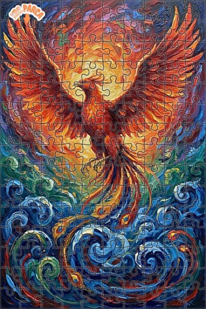 Teona Ahşap Flame Winged Phoenix Oil Painting Look Art Double-Deck Framed Woo...