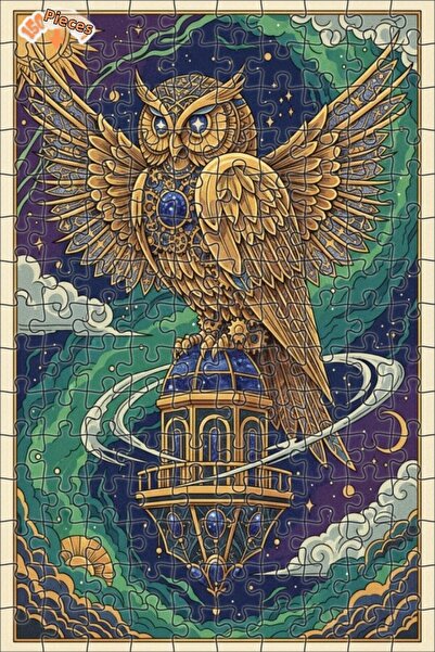 Teona Ahşap Golden Mechanical Owl Double Layer Framed Wooden Puzzle 150 Piece...
