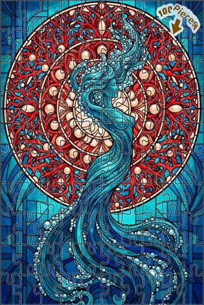 Teona Ahşap لغز خشبي بإطار ذو طابقين بتصميم فني لحورية البحر 100 قطعة 25×25