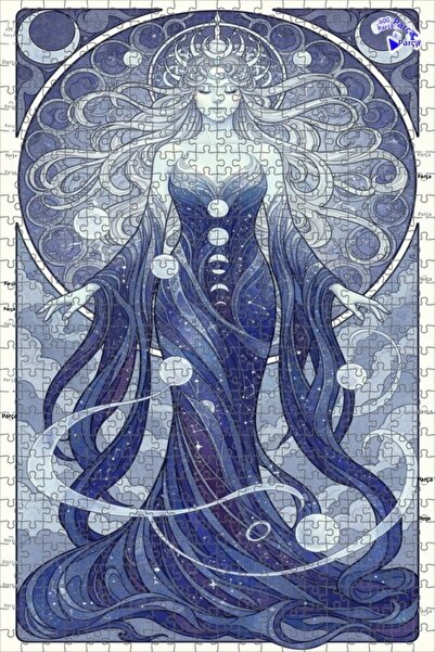 Teona Ahşap لغز خشبي مؤطر بطبقتين بمظهر لوحة مائية لإلهة القمر الغامضة 600 قط...