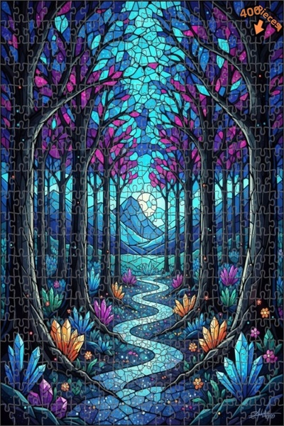 Teona Ahşap لغز خشبي مؤطر بطبقتين بمظهر لوحة زيتية لمسار الغابة الكريستالية ا...