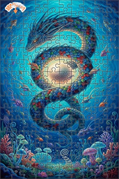 Teona Ahşap لوحة زيتية للتنين الغامض وكنز تحت البحر، لغز خشبي بإطار مزدوج الط...