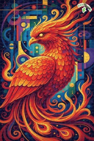 Teona Ahşap لغز خشبي بإطار مزدوج الطبقات بمظهر لوحة زيتية لطائر الفينيق الأحم...