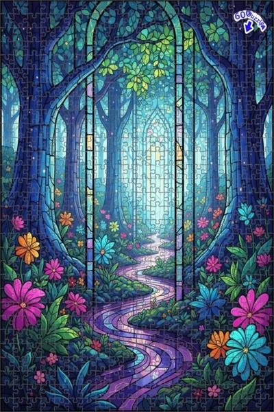 Teona Ahşap لغز خشبي مؤطر بطبقتين من فن الفسيفساء الغابة السحرية 600 قطعة 50x35