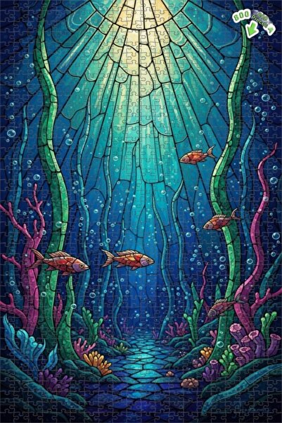 Teona Ahşap لغز خشبي بإطار مزدوج الطبقات من الفسيفساء الزجاجية الملونة لأسماك...