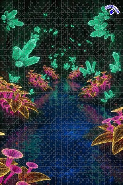 Teona Ahşap لغز خشبي مؤطر بطبقتين بمنظر كهف كريستالي غامض ملون بالألوان المائ...