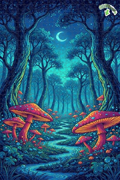 Teona Ahşap لغز خشبي مؤطر بطبقتين بمظهر لوحة زيتية لفطر الغابة السحرية 800 قط...