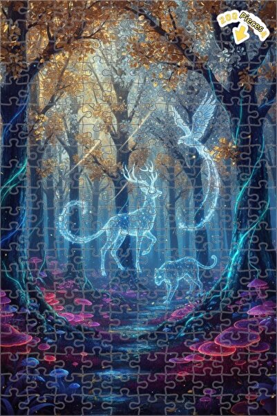 Teona Ahşap لغز خشبي مؤطر بطبقتين بتصميم فني تجريدي متألق لوجودات الغابة السح...