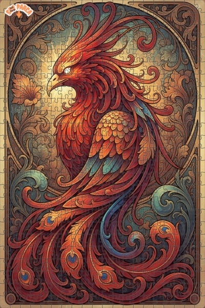 Teona Ahşap لوحة فنية رائعة على شكل طائر الفينيق بمظهر زيتية، لغز خشبي بإطار ...