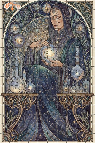 Teona Ahşap لغز خشبي مؤطر بطبقتين بتصميم آرت نوفو لامرأة السماء 150 قطعة 20×30