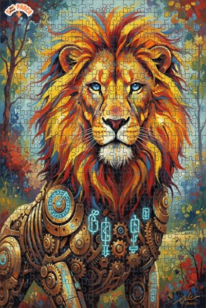 Teona Ahşap Steam Lion Artwork Double Layer Framed Wooden Puzzle 500 Pieces 5...