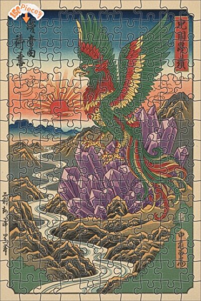 Teona Ahşap لغز خشبي مؤطر بطبقتين بمنظر جبلي كريستالي على شكل طائر الفينيق ال...