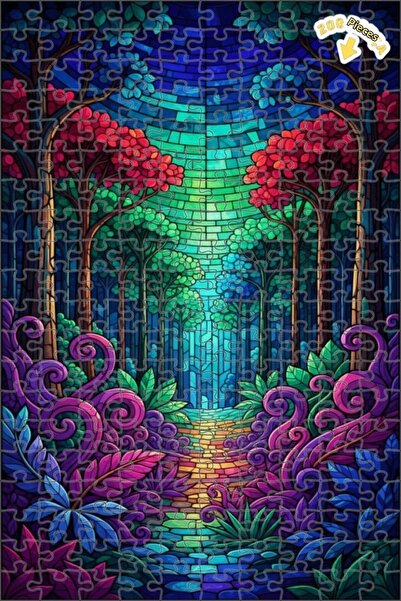 Teona Ahşap لغز خشبي على شكل طريق الغابة السحرية مع إطلالة على الزجاج الملون،...