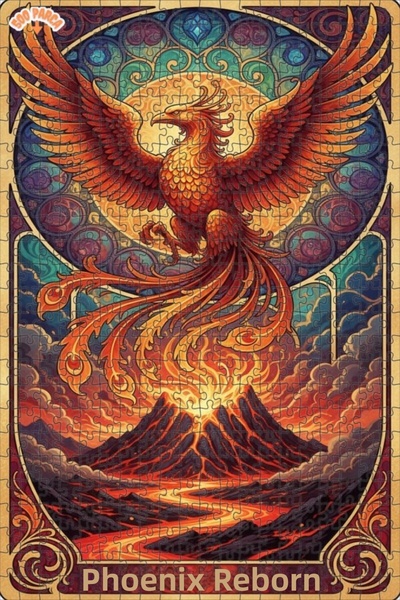 Teona Ahşap لغز خشبي مؤطر بطبقتين من فن الولادة المجددة للعنقاء الحمراء 500 ق...