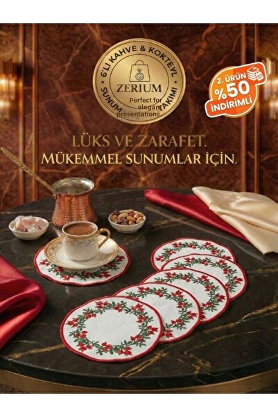 ZERİUM مجموعة من 6 مناديل فاخرة لتقديم الكوكتيل والقهوة من سلسلة ريد بيري