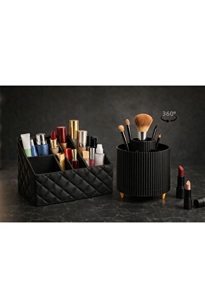 Artzone Makeup Organizer Set of 2 - 360 Degree Rotation Feature - Matte Black