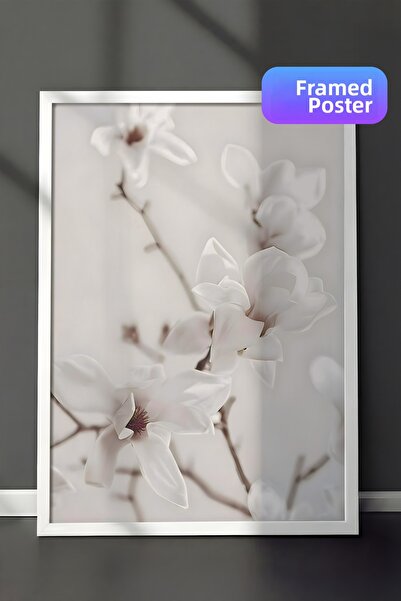 Postifull Pictură înrămată cu ramă Magnolia Branch, cadru alb și poster, pict...