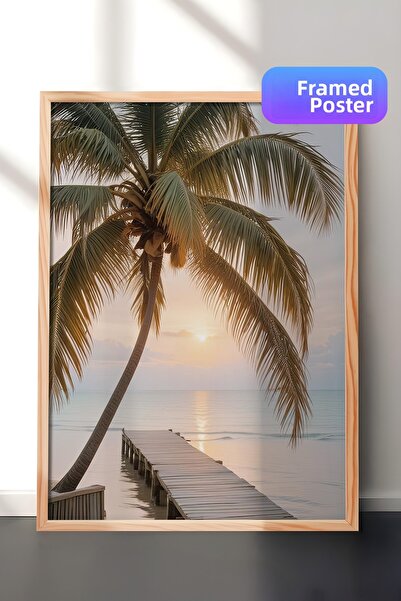 Postifull Pictură înrămată Tropical Jetty, cadru din lemn și poster, pictură ...