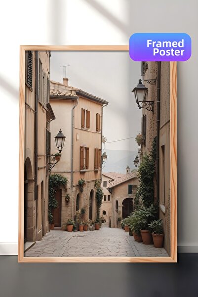 Postifull Pictură înrămată din orașul vechi din Italia, cadru din lemn și pos...