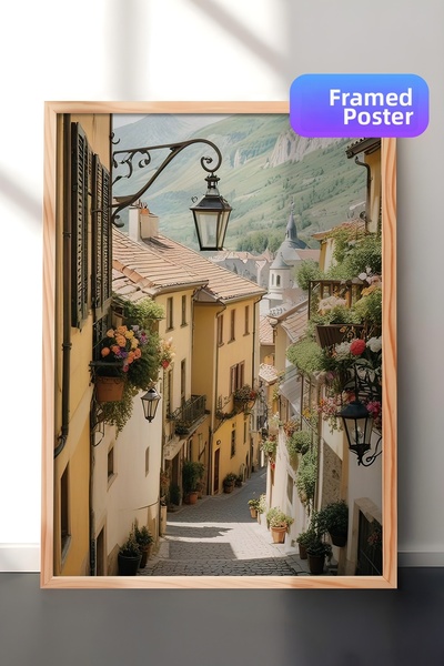 Postifull Pictură înrămată cu scări către oceanul, cadru din lemn și poster, ...