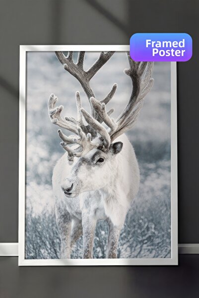 Postifull Pictură înrămată cu reni de iarnă, cadru alb și poster, pictură de ...