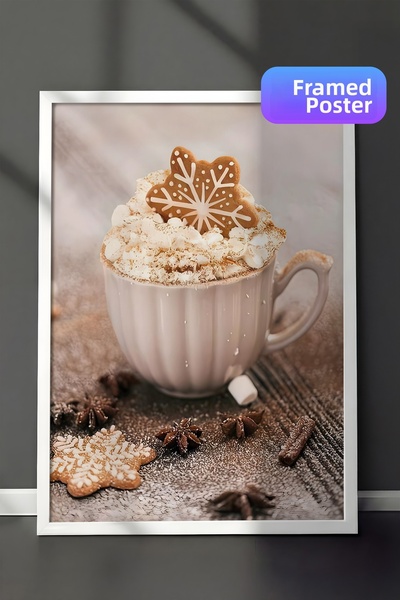 Postifull Tablou cu rama alba, poster de Anul Nou, decor de Anul Nou, Creamy ...