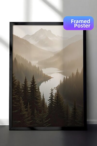 Postifull Tablou înrămat cu lacul magic, cadru negru și poster, pictură verti...