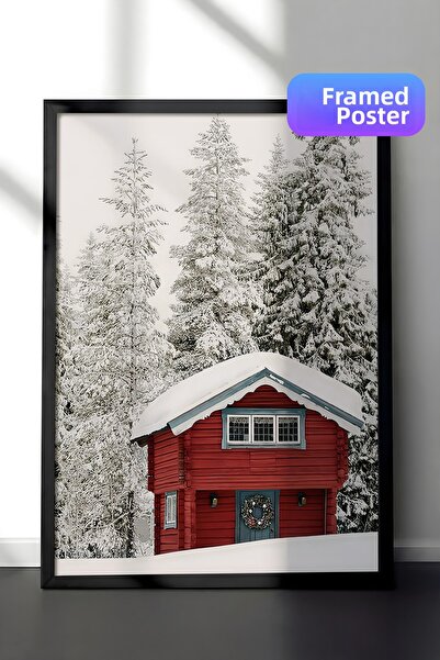 Postifull Tablou cu rama neagra, poster de Anul Nou, decor de Anul Nou, Red H...