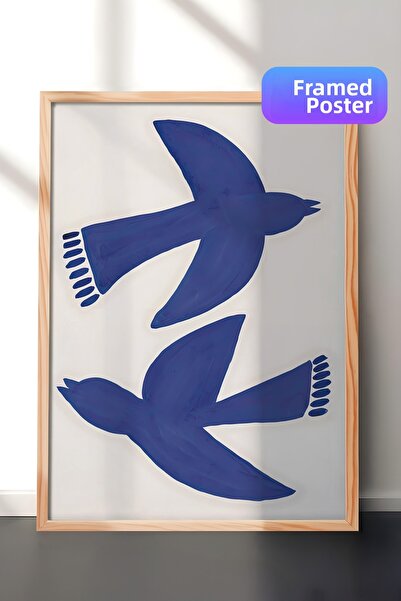 Postifull Tablou cu rama din lemn, set de postere si rame, seria Bluebirds Fl...