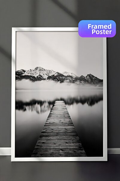 Postifull Pictură înrămată Jetty on the Lake, cadru alb și poster, pictură mu...