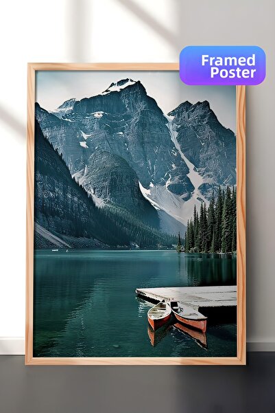 Postifull Pictură înrămată cu canoe în lac, cadru din lemn și poster, pictură...