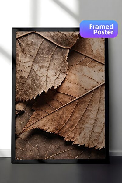 Postifull Tablou înrămat cu frunze maro, cadru negru și poster, pictură verti...