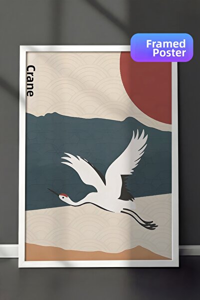 Postifull Tablou cu rama alba, pictura de perete, Landscape And Crane Comfort...