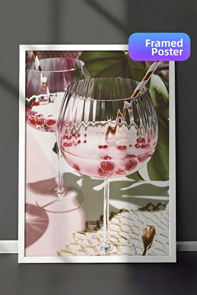 Postifull Πίνακας με κορνίζα με ροζ ρόφημα, λευκό πλαίσιο και αφίσα, κάθετη ζ...