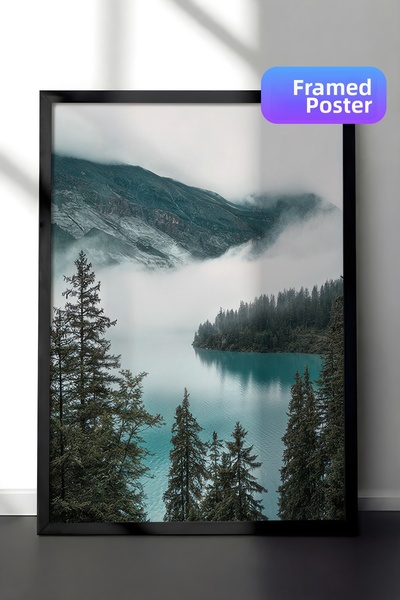 Postifull Pictură înrămată cu lacul de munte înnorat, pictură verticală pe pe...