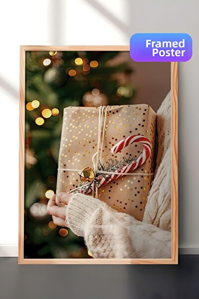 Postifull Tablou cu rama din lemn, poster de Anul Nou, decor de Anul Nou, cad...