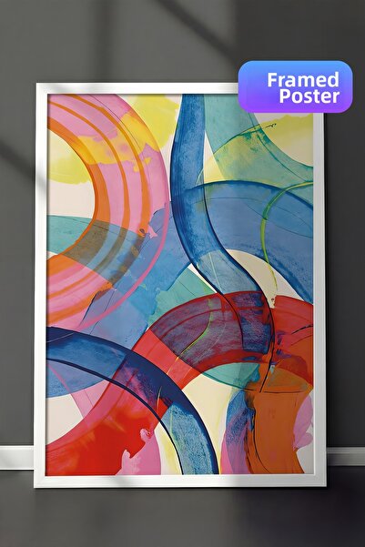 Postifull Tablou cu ramă albă, tablou de perete, Colorful Paint Strokes Comfo...