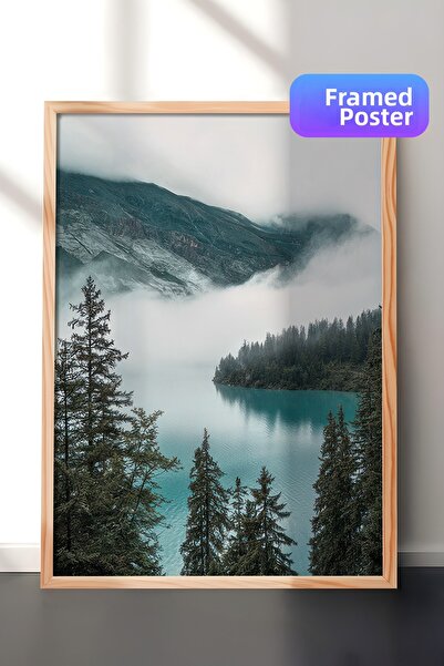 Postifull Pictură înrămată cu lacul de munte înnorat, pictură verticală pe pe...