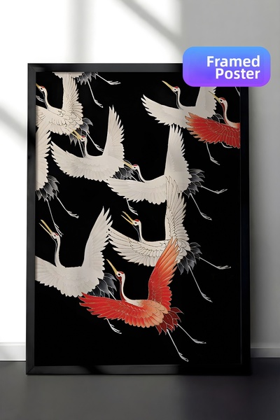 Postifull Tablou cu rama neagra, set de postere si rame, Crane Birds Black Co...