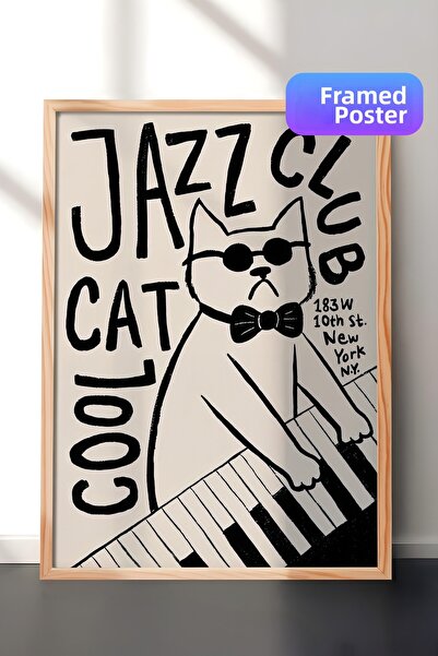 Postifull Εικόνα με ξύλινο πλαίσιο, σετ αφίσας και πλαισίων, Cool Cat Jazz Cl...