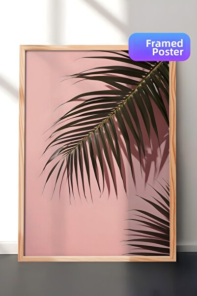 Postifull Tablou cu ramă din lemn, set de postere și rame, Pink Wall Palms Co...