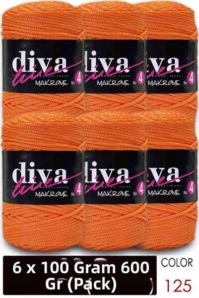 Diva İplik خيط مكرامية ديفا سميك (رقم: 4) 125 برتقالي فاتح (عبوة من 6 قطع)