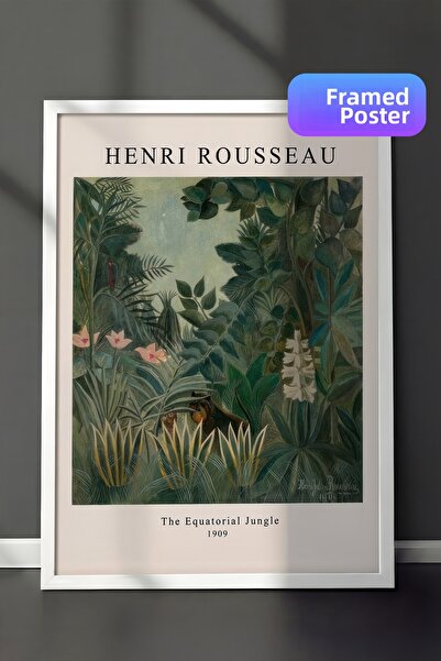 Postifull Rousseau - Pictură înrămată cu junglă ecuatorială, pictură vertical...