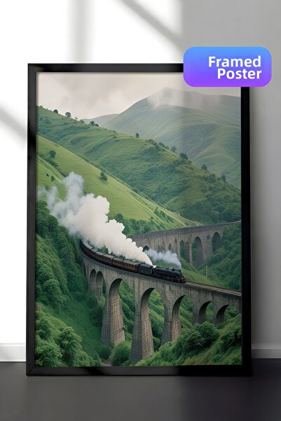 Postifull Pictură înrămată cu tren magic, cadru negru și poster, pictură vert...