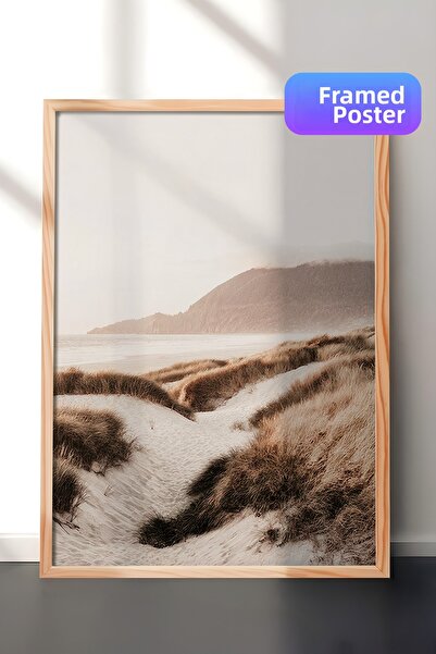 Postifull Pictură înrămată cu nisipuri de plajă, cadru din lemn și poster, pi...