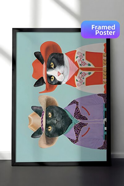 Postifull Tablou cu rama neagra, set de postere si rame, Rodeo Cats Art Comfo...