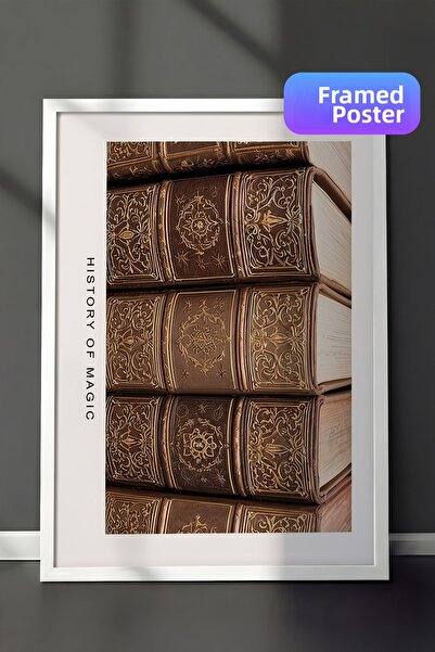 Postifull Tablou înrămat cu cărți magice, cadru alb și poster, pictură orizon...